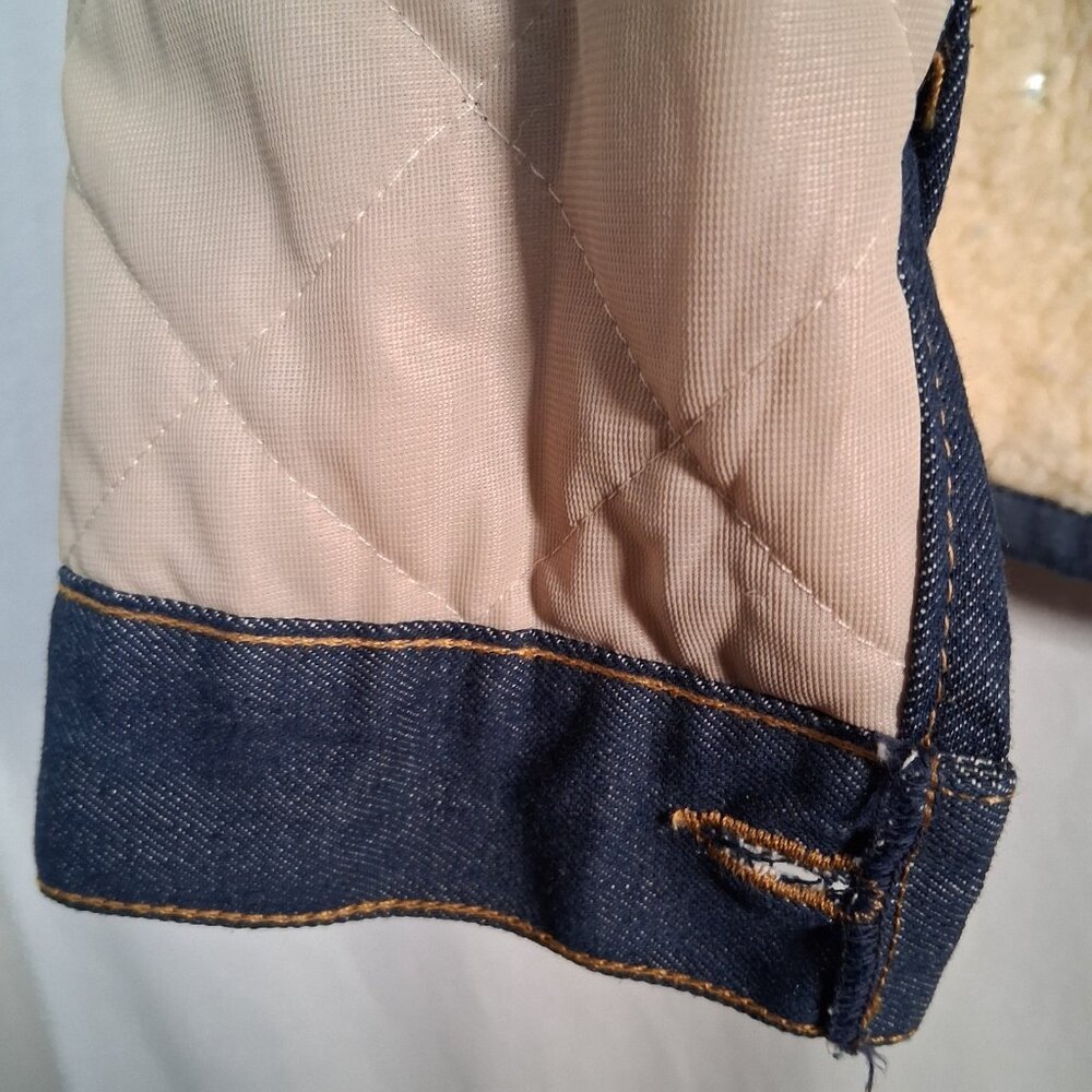 Vintage Sears Roebucks Denim Trucker Jean Jacket Men 46 R Sherpa Lined Blue - Picture 15 of 16